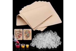 Autdor 310Pcs Tattoo Practice Skins and Ink Caps Kit - Mixed 300Pcs Pigment Ink Cups #9 Small, #13 Medium, #16 Large and 10Pcs Tattoo Skin