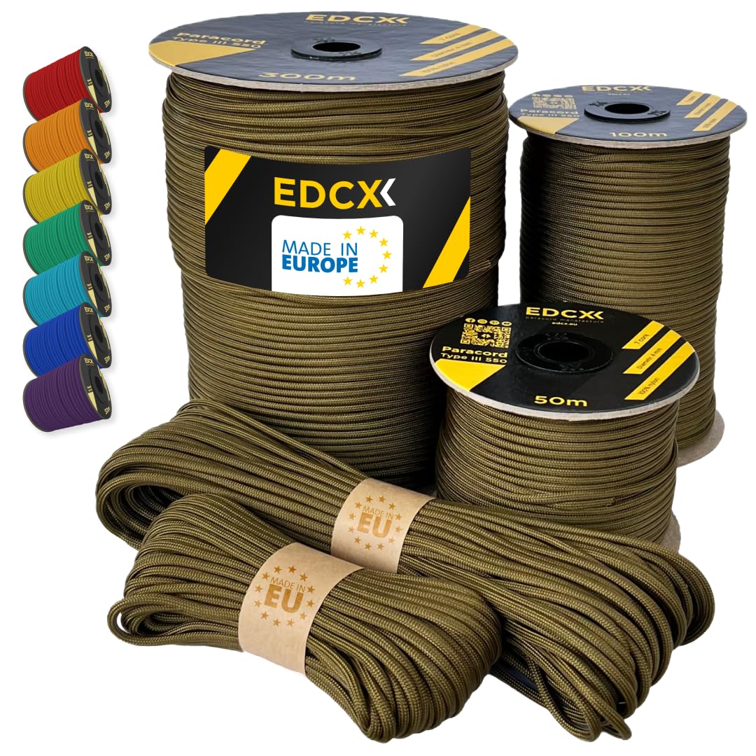 EdcX Paracord 4mm, 35+ Solid Colors (10m, 15m, 30m, 50m, 100m, 300m) | Ideal for Crafting, DIY, Camping, Survival, Outdoor | 100% Nylon Rope 4mm | Tactical Cord 550 Type III (Bronze, 10 m) — image 1