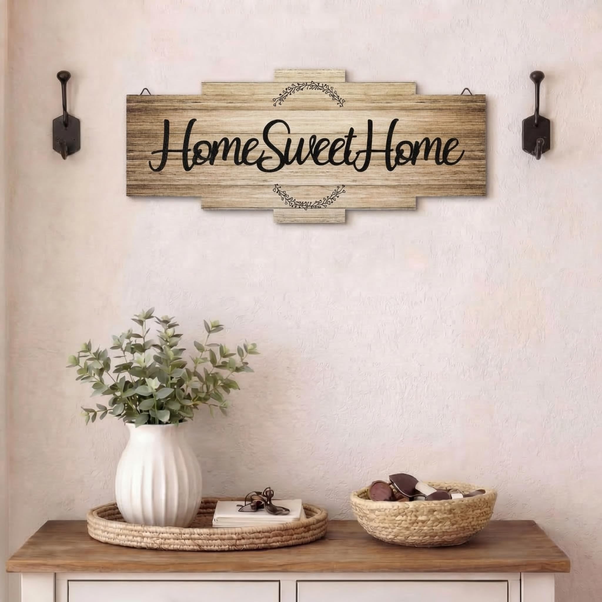 Jetec Home Sweet Home Sign, Rustic Wood Room Wall Decor, Farmhouse Plaque Wall Hanging Wooden Sign for Bedroom, Living Room, Wedding Decor(Wood Color)