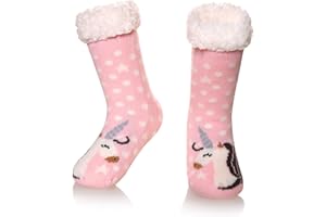 SeeyAN Kids Boys Girls Warm Slipper Socks Cute Animal Soft Thicken Winter Thermal Fleece Fuzzy Non-Skid Children Home Socks