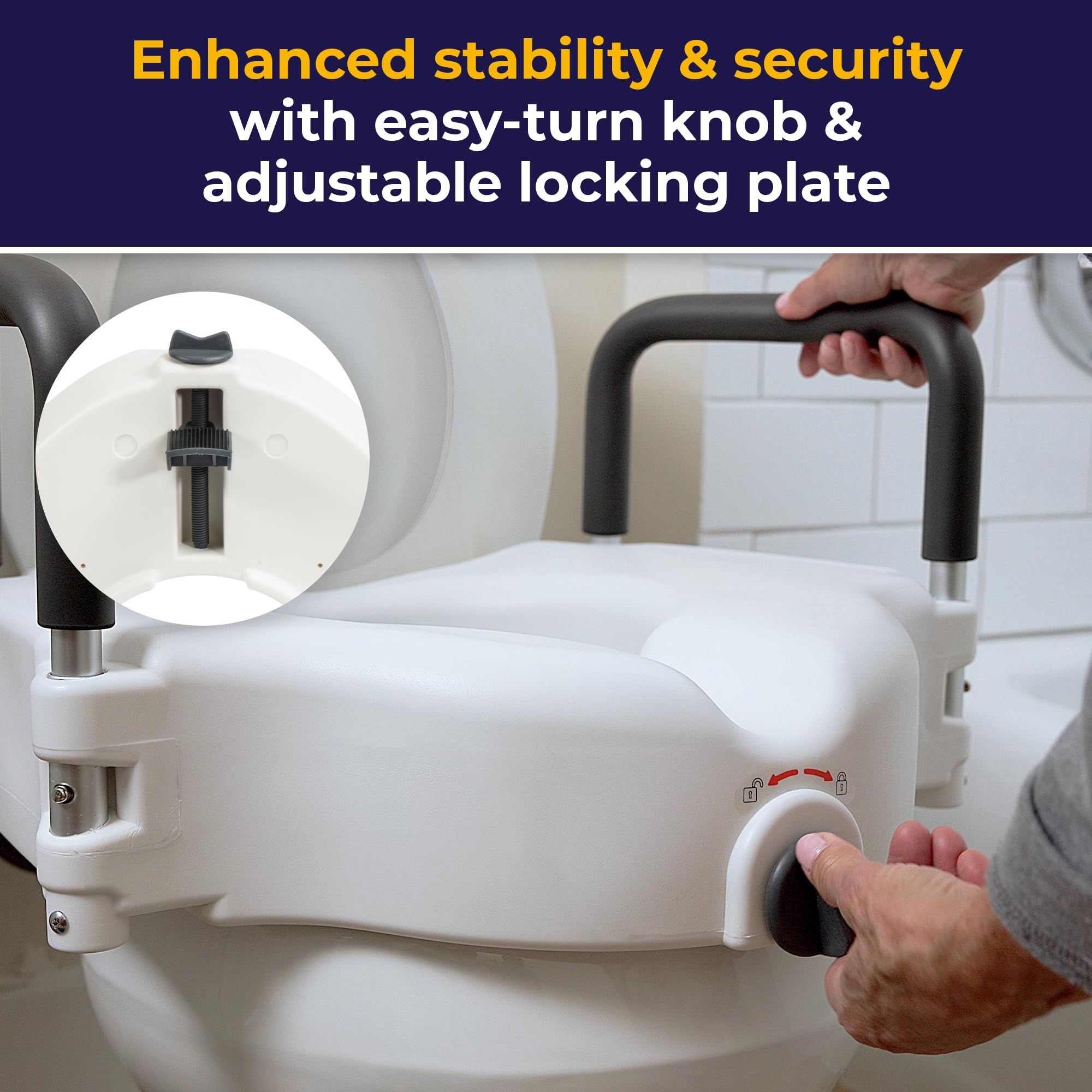 Drive Medical RTL12027RA 2-in-1 Raised Toilet Seat with Removable Padded Arms, Standard Seat