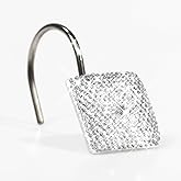 Clear Diamond Shower Curtain Hooks: Crystal Bling Glitter Sparkle Rhinestones Fancy Decorative Christmas Shower Curtain Rings - Rustproof Stainless Steel Curtain Hangers for Bathroom