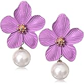 ANDPAI Unique Handmade Bohemian Large Matte Double Yellow Flower Dangle Drop Earrings White Metal floral Stud Earrings For Women Statement Wedding Holiday Jewelry Gifts