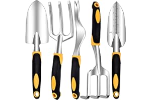 CYEELVES Garden Tool Set, 5 Piece Garden Tools, Garden Kit Heavy Duty Gardening Tool, Ergonomic Handle Shovel Rake Shears Sickle Digging Hoes Tool Kit for Women Men Gardener, Garden Starter Kit Gifts for Women