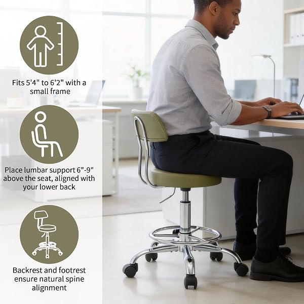 FIRAVOE DRAFTING CHAIR (WORK STOOL WITH BACK)(SWIVEL SHOP STOOL 19.5″-26.6″) ADJUSTABLE HEIGHT AND FOOTREST ERGONOMIC OFFICE CHAIR (GREEN)