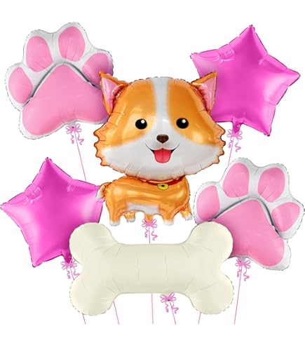 Lot De 9 Ballons De Fête Pour Chien – 5 Ballons Mylar Rose En Forme De Patte Et 4 En Forme D'os, Décoration Pour Anniversaire, Baby Shower Et Animaux Domestiques