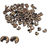 Uxcell 100Pcs Copper Crimp Beads Covers, 6.5mm Round Open Beads End Tips for Jewelry Making DIY