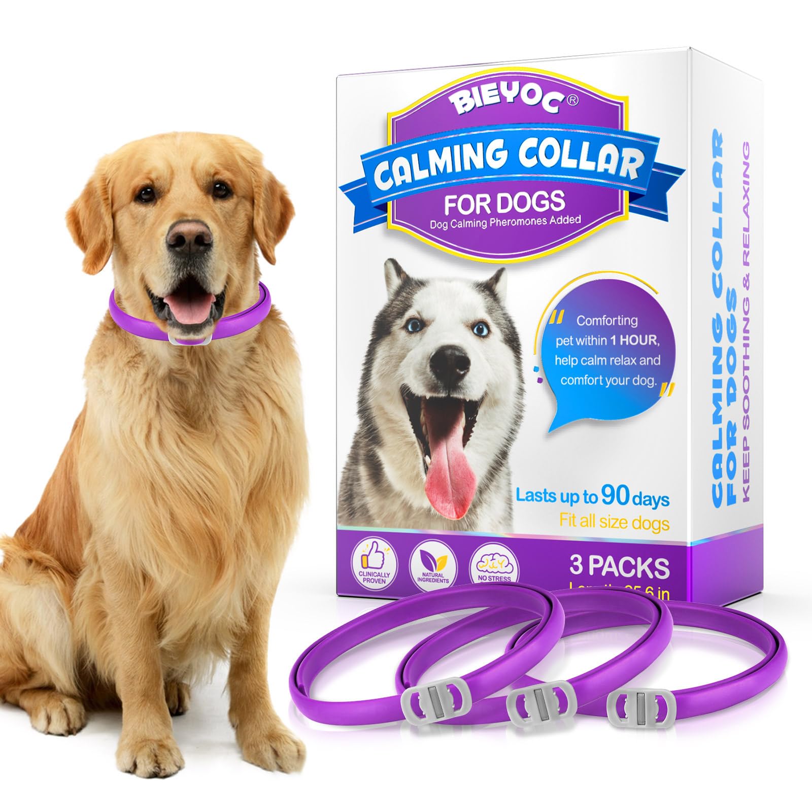 Calming Collar for Dogs, 3 Packs Dog Anxiety Relief, Adjustable Calming Collar for dogs, Separation Anxiety Relief Stress 60 Days Long Lasting Calming Effect for Large Middle and Small Dogs
