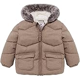 Rokka&Rolla Baby Boys' Sherpa Lined Puffer Jacket Warm Winter Coat with Mini Fur Trim Hood for Newborn Infants Toddler