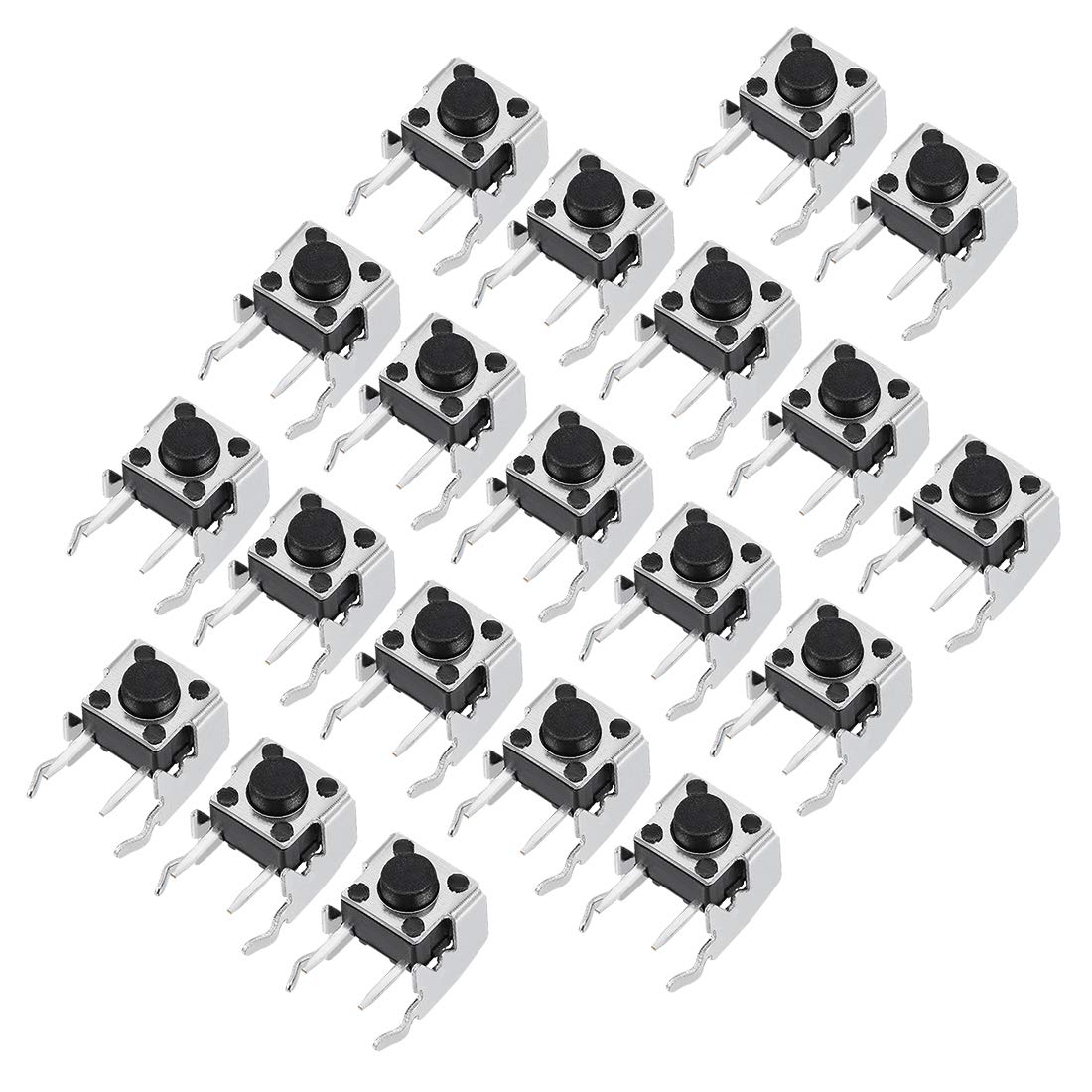 sourcing map 20Pcs Momentary PCB Side Mounting Fixed Bracket Pushbutton Push Button Tact Tactile Switch DIP 2 Terminals 6x6x5mm