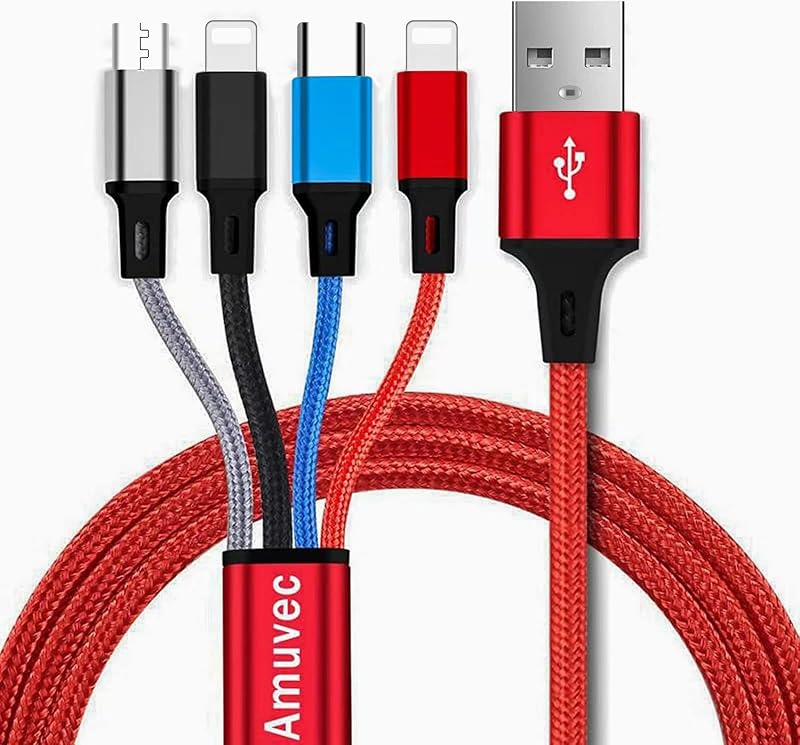 Amuvec 4 in 1 USB Charging Cable 3A Nylon Braided for Phone USB C Micro
