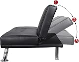 Yaheetech Faux Leather Click Clack 3 Seater Sofa Bed with Cup Holders Black view 4