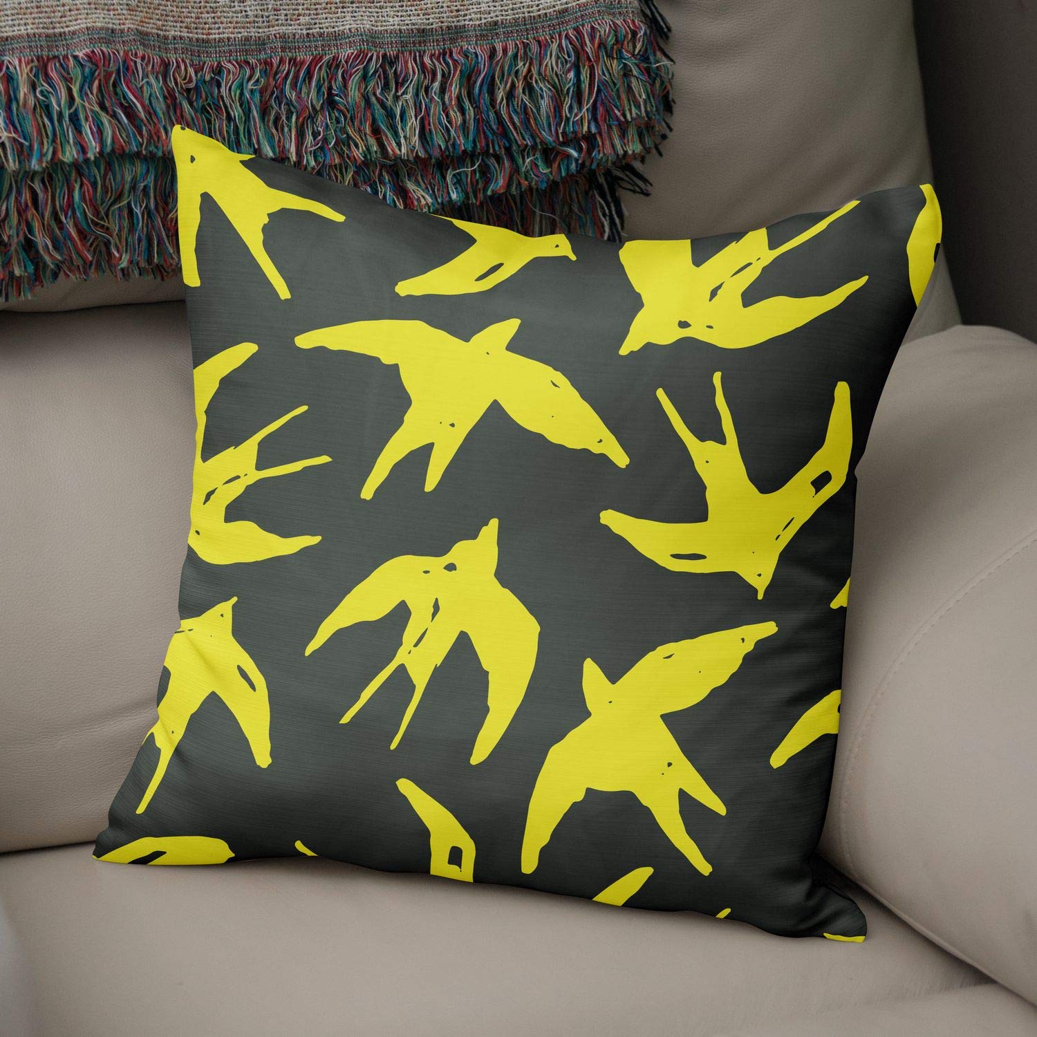 Bonamaison Decorative Cushion Cover, Polycotton, Yellow, Standard