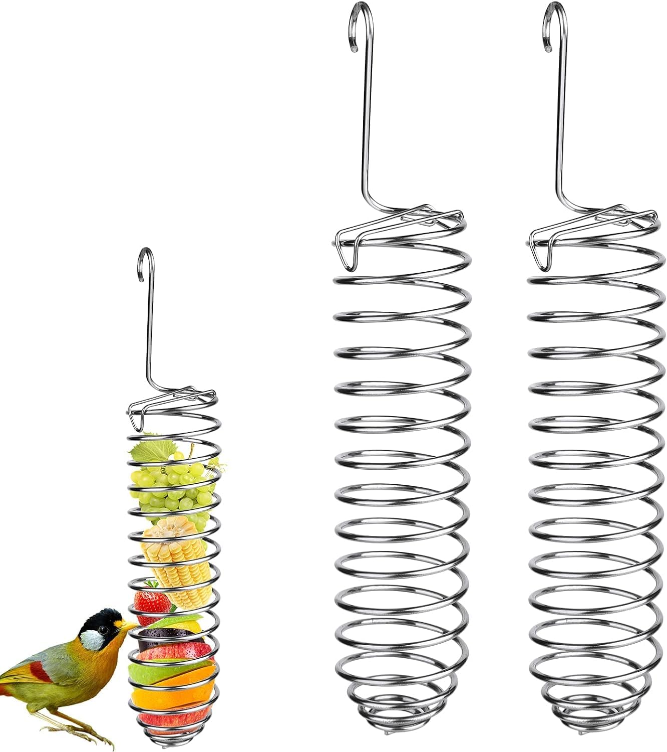Bird Toy, Pack of 2 Stainless Steel Feeder Budgie Feeder Basket, Fruit and Vegetable Holder, Birds Cage Feeding Accessories for Parrots, Parakeets, Cockatoos, Macaws, Conure, Finches, Mynah
