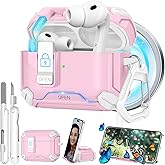 Ekoonpft for Airpods Pro 3 Case 2025, Compatible with MagSafe, with Safety Lock, Auto-Open & Phone Stand for AirPods Pro 3rd Gen Cover with Cleaner Keychain, Shockproof iPod Pro 3 Hard Shell - Pink