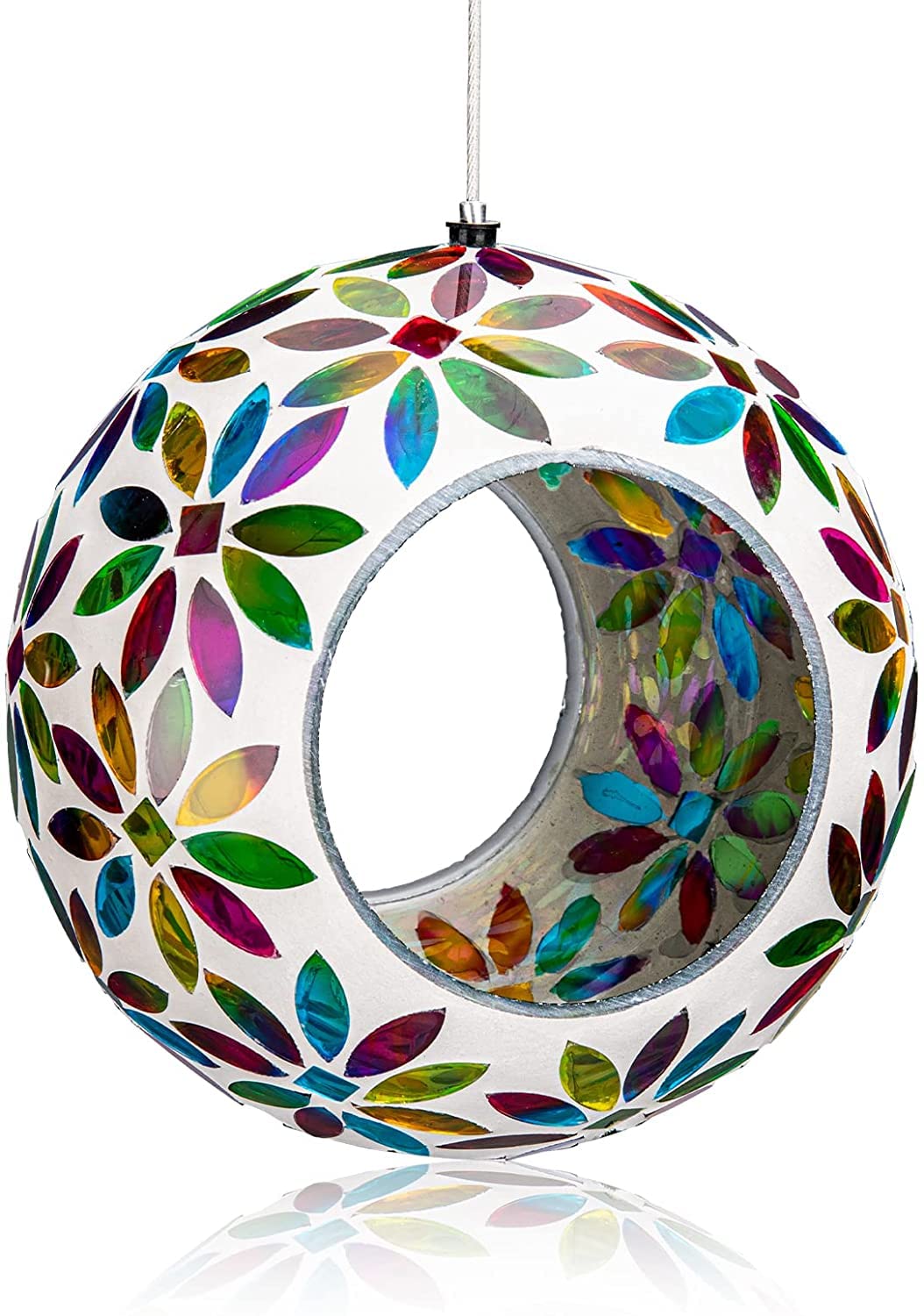 DREAM GARDEN Glass Bird Feeder, Hanging Bird Feeder, Bird Seed Feeders Hanging, Bird Feeders for the Garden Wild Birds, Outdoor Garden Yard Decoration, White Circle, 17 cm — image 1