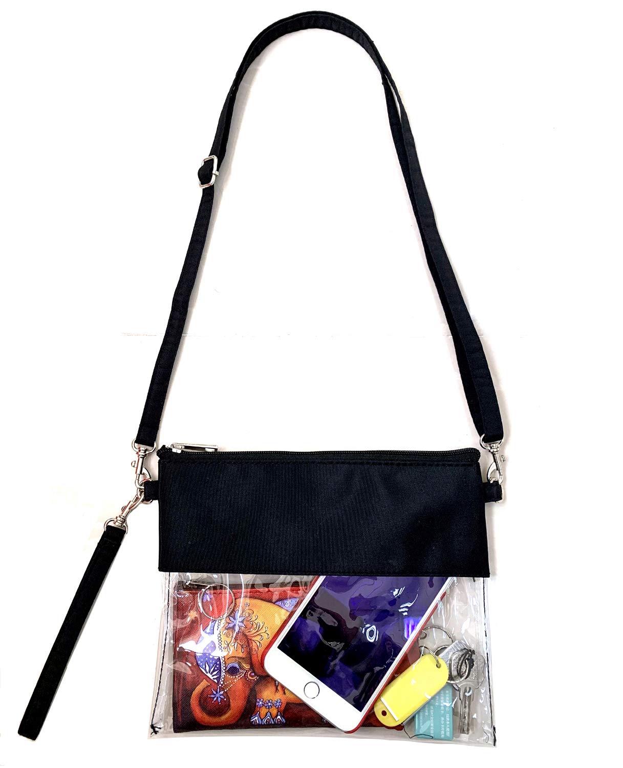 KOSTOO Clear Crossbody Purse Bag, Gym Zippered Tote Bag Clear Toiletry Bag Clear Gameday Bag with Adjustable Shoulder Strap and Wrist Strap