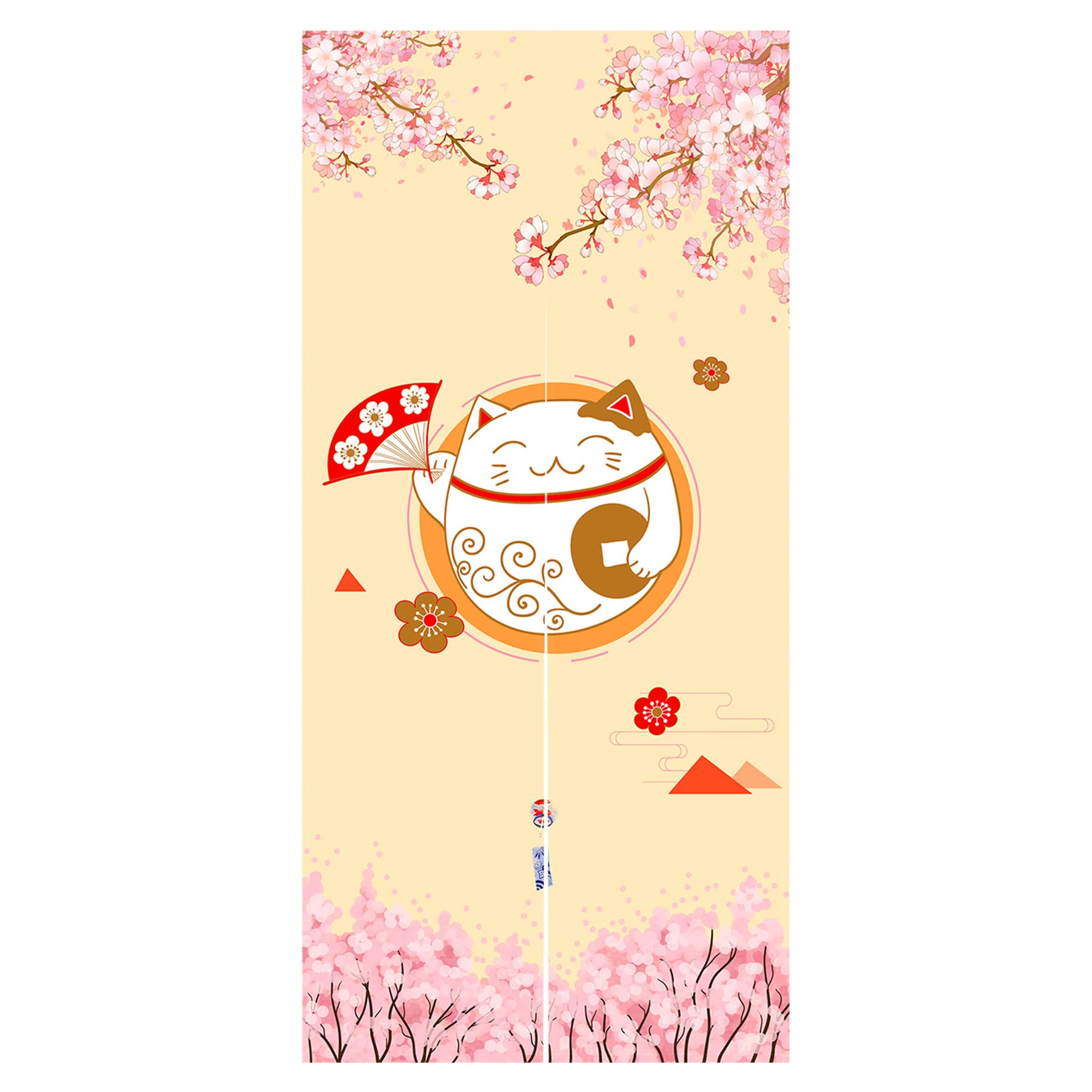 LIGICKY Japanese Style Noren Long Doorway Curtain Fortune Cat & Cherry Blossom Hanging Door Tapestry for Home Decoration, 85 x 180 cm