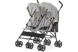 Dream On Me Twin Venture Umbrella Stroller in Light Gray, Multi Backrest Positions, Adjustable & Removable Canopy Double Stroller, 360°Swivel Wheels with Locks
