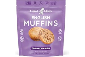 Bedrock Bakers English Muffins Cinnamon Raisin - Allergen-Friendly, Gluten-Free, Grain-Free, Nut-Free, Vegan, Paleo, Kosher - 4 Count Bag, 11.6 Ounce (Pack of 2)