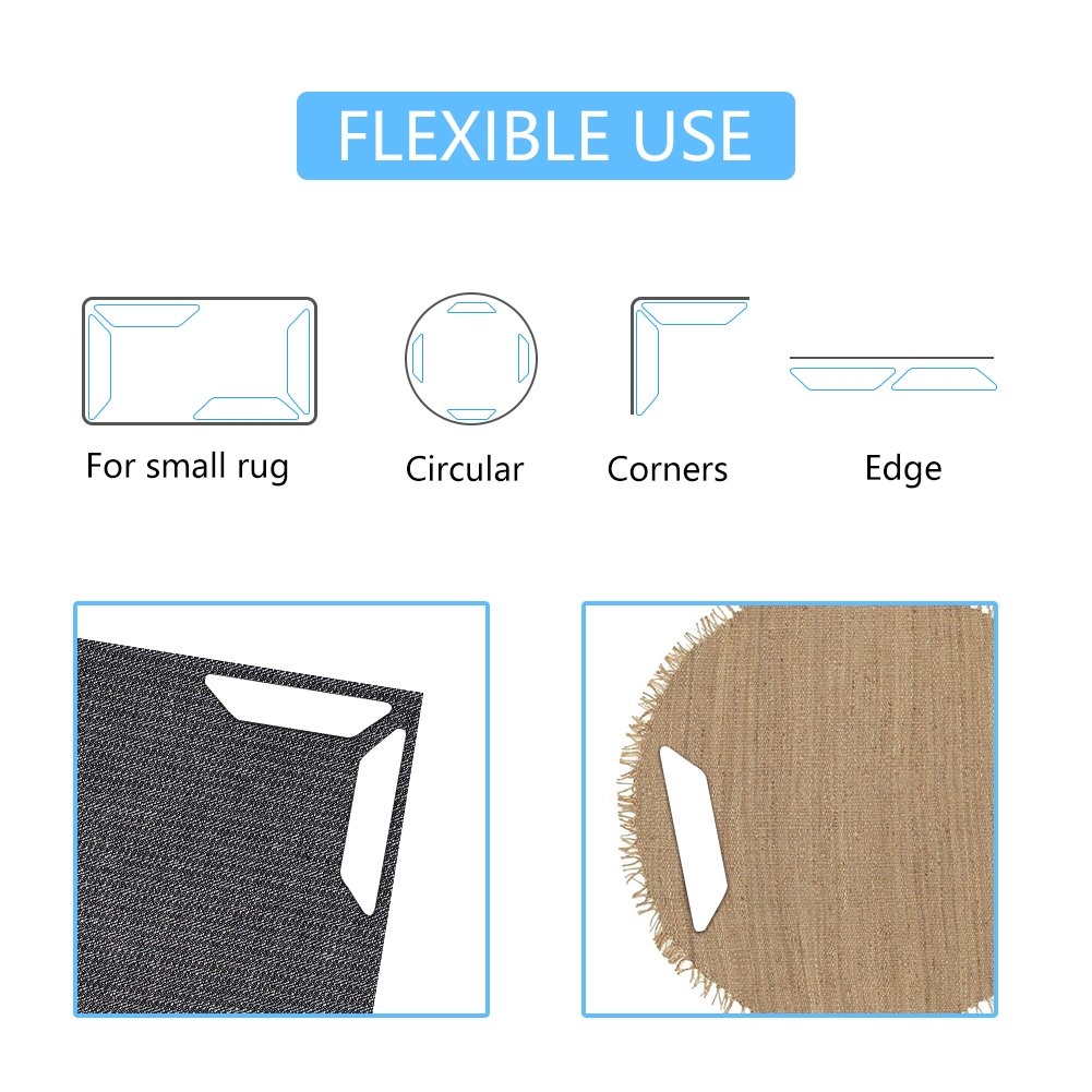 SUAYLLA 8 pcs White Anti Curling Rug Gripper. Anti Slip Straight Carpet Gripper for Corners and Edges - Renewable Rubber Tape for Carpets - Ideal Rug Stopper For Kitchen Bathroom