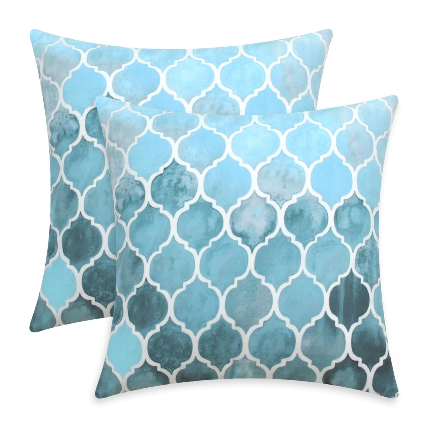 CaliTime Cozy Sofa Bed Cushion Covers Hand Painted Colorful with Geometric Pattern 45 x 45 cm, 2-Pack Sky Blue (Smoke Blue)