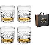 Leijosya Old Fashioned Whiskey Glasses with Luxury Box - 11 Oz Rocks Barware For Scotch, Bourbon, Liquor and Cocktail Drinks，Brandy, Vodka, Rum - Set of 4 - Men Gift