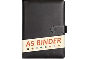 DONBAO A5 Binder 6 Ring Refillable Notebook Planner Journal Cover for Planner Paper Inserts, PU Leather Loose Leaf Photocard Holder, Budget Binder Personal Organizer (Pure Black, A5)