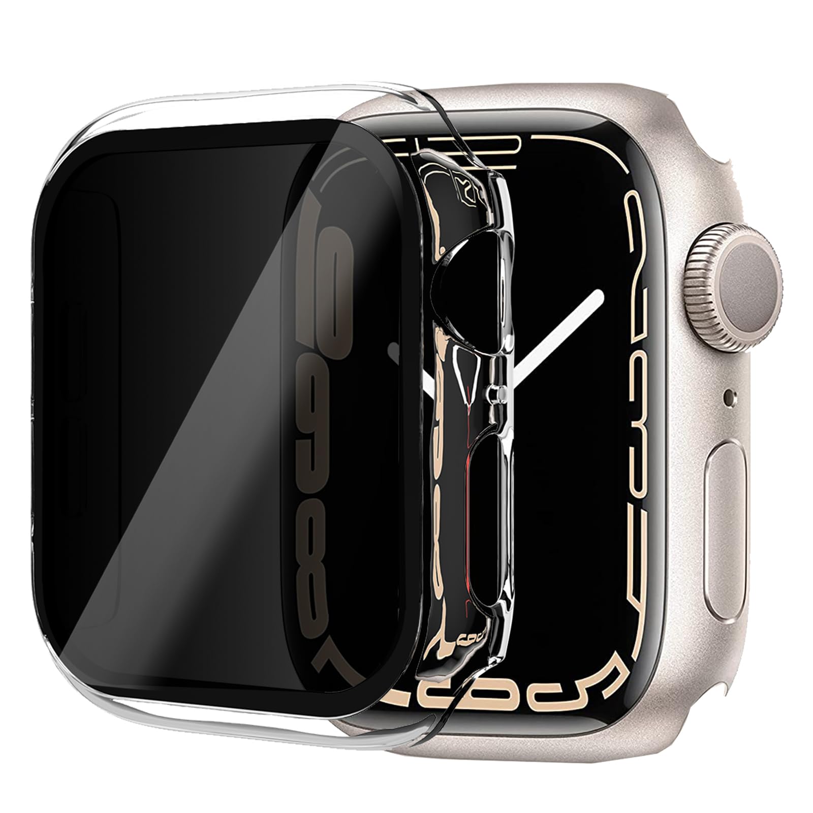 Miimall Case Compatible with Apple Watch Series 9/8/7 41mm 45mm Privacy Tempered Glass Screen Protector, Anti-Spy Shockproof Hard PCAll-Around Bumper Case Protective Cover for iWatch Series 9-Clear