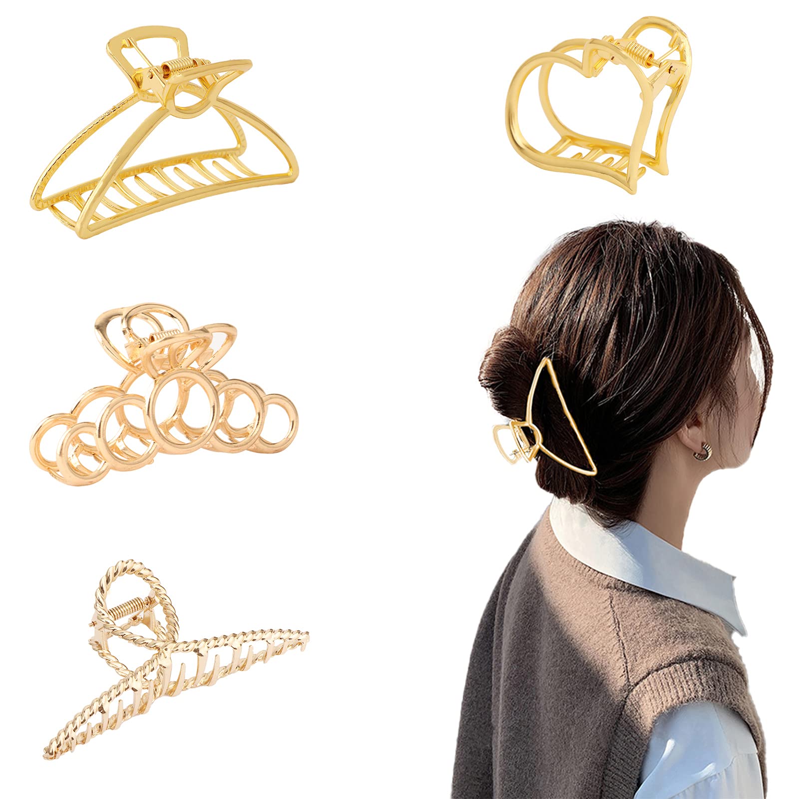 4 Pieces Metal Claw Clips Gold Hair Clips Non-slip Hair Barrette Large Hair Grips, Hair Catch Jaw Clamp for Women Girls Hair Pins for Fixing Hair