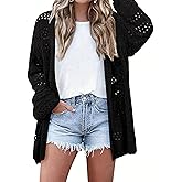 SECRETEYARD Womens Crochet Cardigan Sweater Summer Boho Long Sleeve Lightweight Soft Oversized Open Front Knitted Tops
