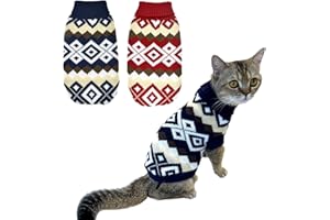 Vehomy 2Pcs Pet Plaid Sweaters - Navy Blue & Red Christmas Sweaters for Kitten, Cat, Puppy & Dog