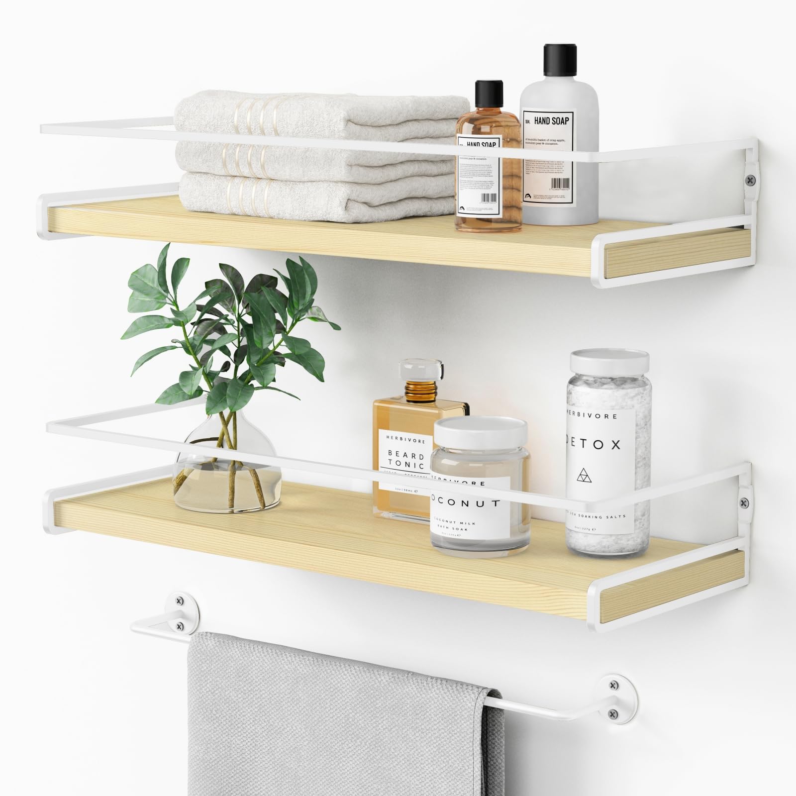 Photo 1 of STOCK PHOTO IS ONLY FOR REFERNCE OF WHAT ITEM LOOKS LIKE --------------------------------------------Forbena Floating Shelves for Wall with Rail, White and Natural Wood Nursery Book Shelves for Baby Girls Boys Kids Room Bedroom, Hanging Bookshelves Wall M
