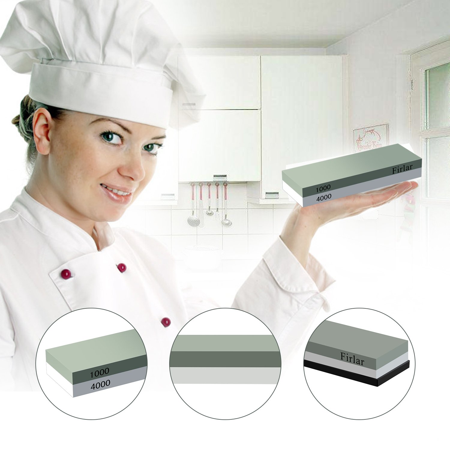 Firlar Abziehstein Wetzstein 1000 4000 mit 2-IN-1 Wetzstein Schleifstein für Messer Silikon Anti-Rutsch-Basis für Küchenmesser, Taktische Messer und vieles mehr