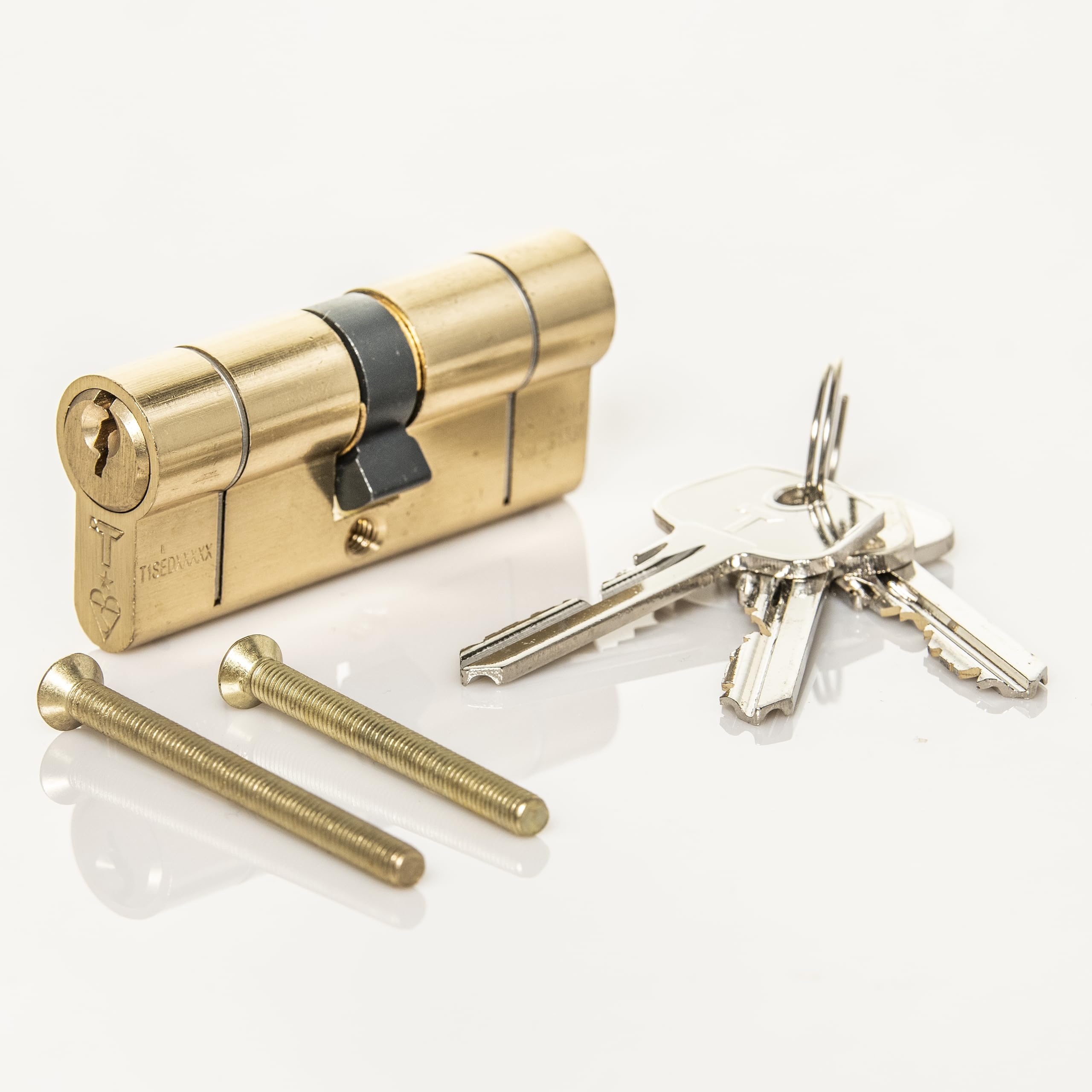 TSS Polished Brass High Security TS007 1 Star Euro Cylinder Lock, British Standard, Insurance Approved Barrel Lock and Key Sets. Supplied with 3 Keys. UPVC Door Locks. Brass (35mm x 55mm (90mm Total))