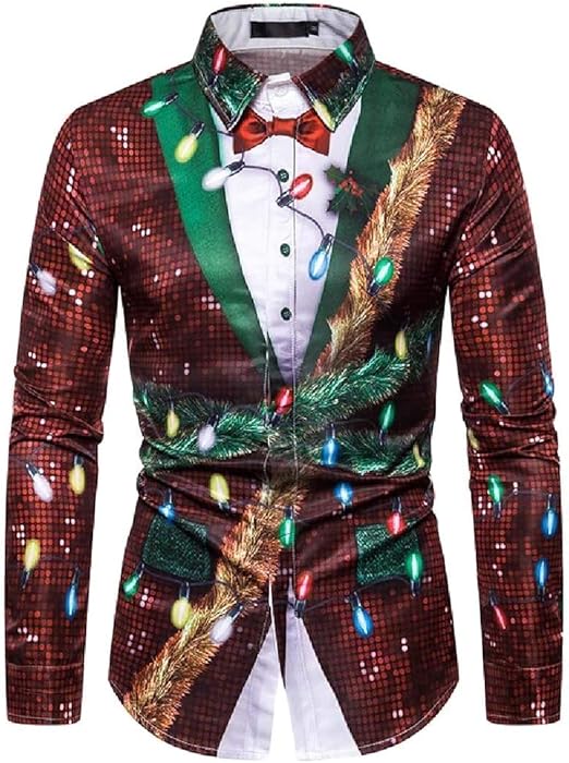 H&E Men Christmas Printed Long Sleeve Button Down Shirt 1 XS Amazon.co