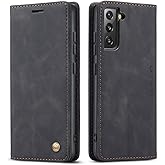 QLTYPRI Case for Samsung Galaxy S23 Plus, Vintage PU Leather Wallet Case Card Slot Kickstand Magnetic Closure Shockproof Flip Folio Cover for Samsung Galaxy S23 Plus - Black