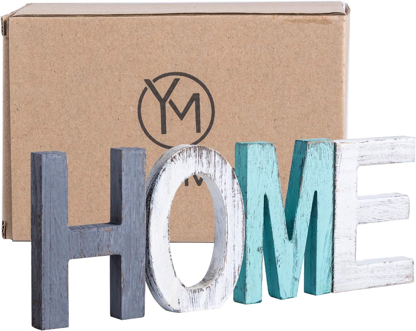 Y&Me Rustic Wood Home Sign, Decorative Wooden Block Word Signs, Freestanding Wooden Letters, Rustic Home Signs for Home Decor, 16.5 x 5.9 Inch, Multicolor: Home & Kitchen