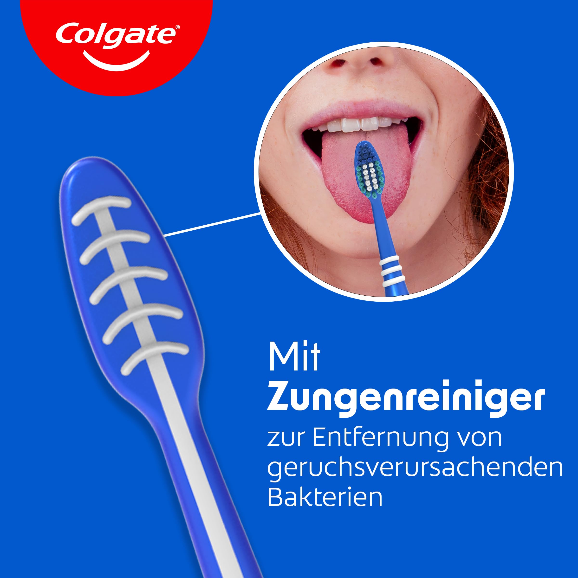 Colgate Zahnbürste Extra Clean, 3 Stück – Handzahnbürste mit mittelharten Borsten erreicht die Zahnzwischenräume sowie hinteren Zähne – Zahnreinigung mit integriertem Zungenreiniger 4