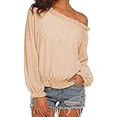 Astylish Blouses for Women Dressy Casual Long Sleeve Ruffle Patchwork Off Shoulder Business Work Tops