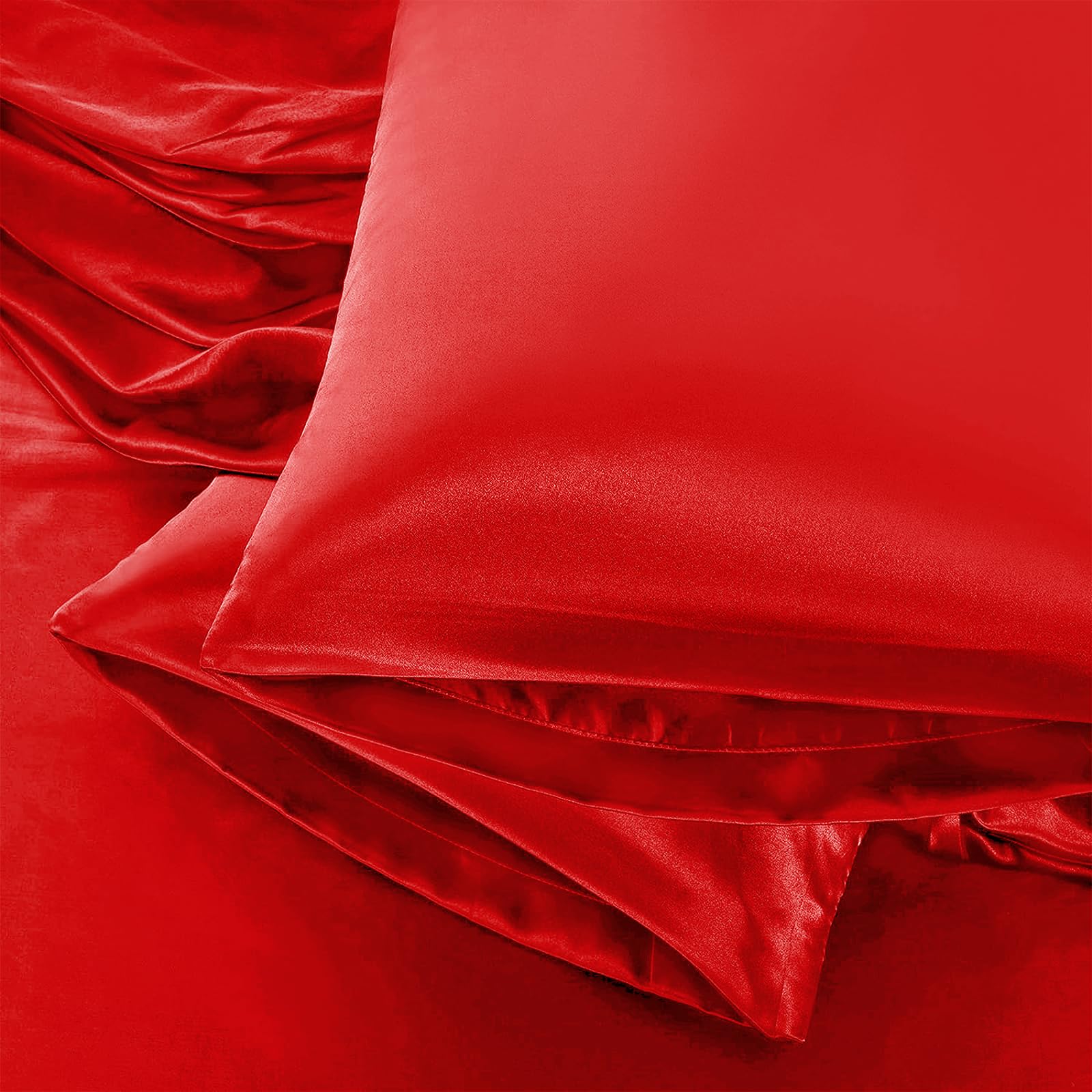 Photo 1 of Aormenzy Satin Pillow Cases for Women Standard Size Set of 2, Red Satin Pillowcase for Hair with Envelope Closure Silky Pillow Covers Wrinkle, Fade Resistant (20x26 Inches)