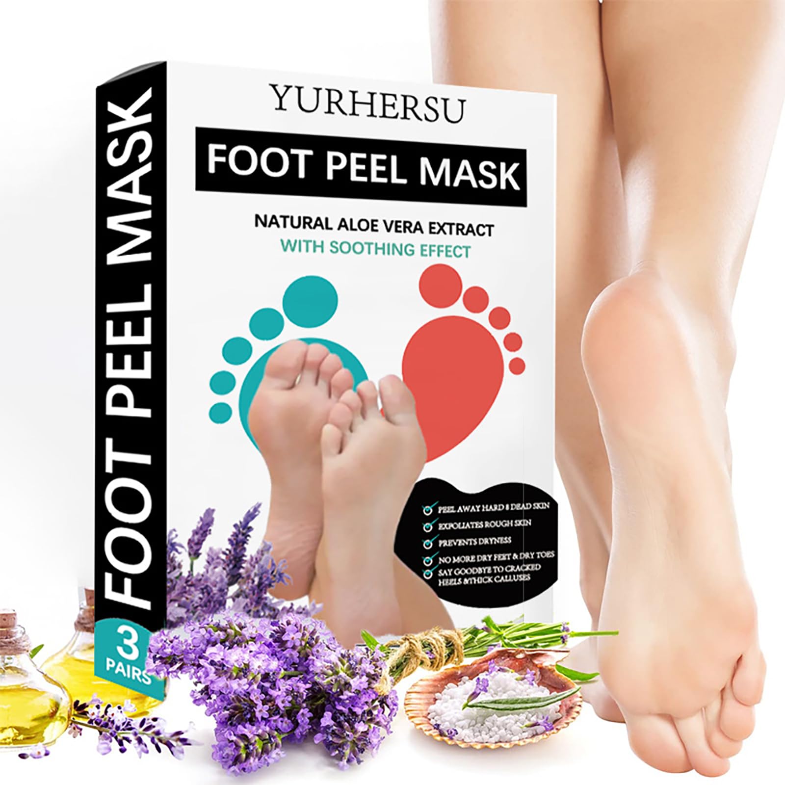 Joyeee 3 Pairs Foot Peel Mask, for Cracked Heels & Dry Dead Skin, Foot Socks for Hard Skin, for Men and Women - Lavender