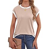 LilyCoco Womens Ringer Short Sleeve Shirts Summer Casual Basic Loose Fit Tops