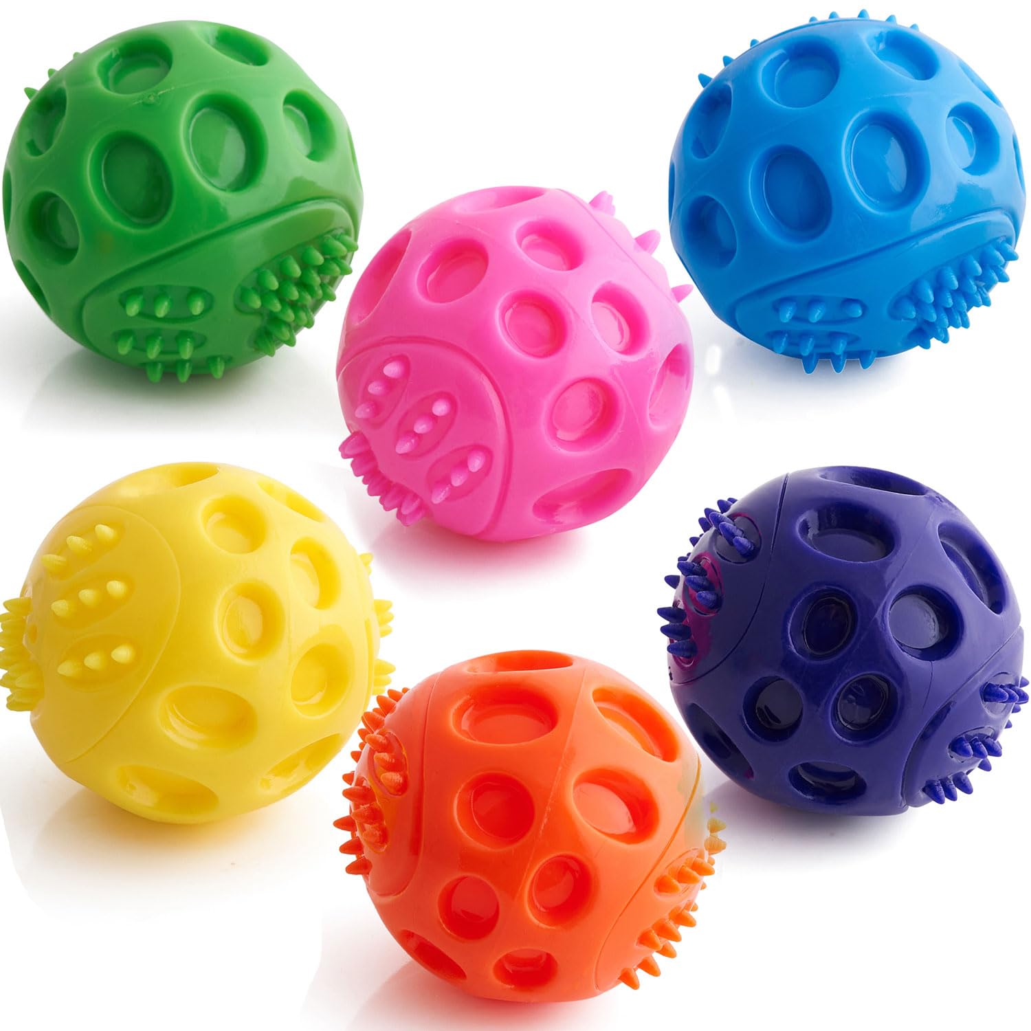 Pets & Play Squeaky Dog Ball 6 Pack | Made Stronger, Tougher & More Durable | Chew Toys for Boredom, Training and Enrichment | Puppy Teething Toy | Spiky Dog Balls Set Cleans Teeth for Healthy Gums