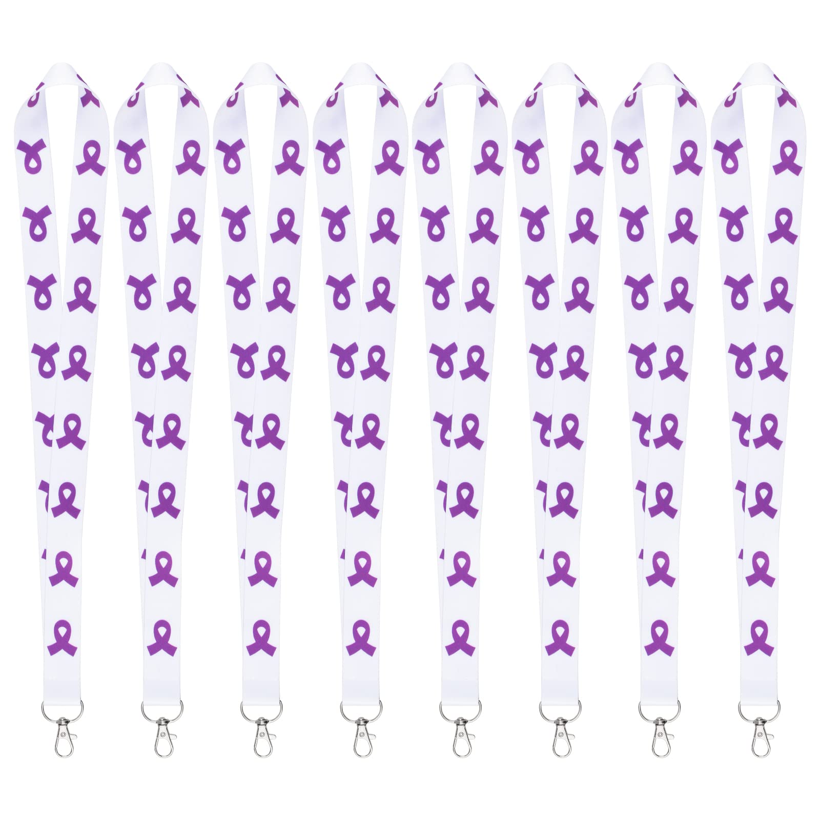 WANDIC Purple Awareness Lanyards, 8pcs, Purple Ribbon, Classic Style, Nylon, Polyester, Breakaway Clasp, Ideal for Keys, Phone, ID Holder