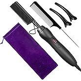 Hot Comb Hair Straightener Pressing Combs - Ceramic Electric Straightening Comb, Curling Iron for Natural Black Beard Wigs Holiday Gift - Black 5 In1