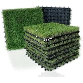 XLX TURF Artificial Grass Tiles Interlocking Outdoor Turf 12"x12" 9 Pack | 40mm Realistic Fake Grass Squares Mat for Balcony Patio Deck Flooring Playground with Drainage Waterproof, Pet Dogs Potty Pad
