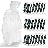 Disposable Rain Ponchos for Adult, Waterproof Plastic and Drawstring Hood, Clear