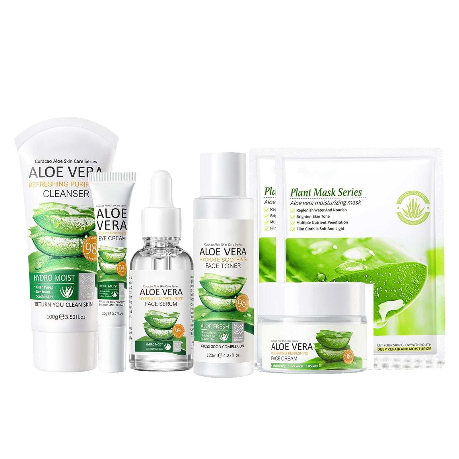 Skincare Gifts For Teenage Girls, Aloe Vera Skin Care Sets & Kits For Women Gifts, with Cleanser, Face Serum, Face Cream,Toner,Eye Cream,2PCS Mask for Hydrate Moisturize Skin（7Pcs）