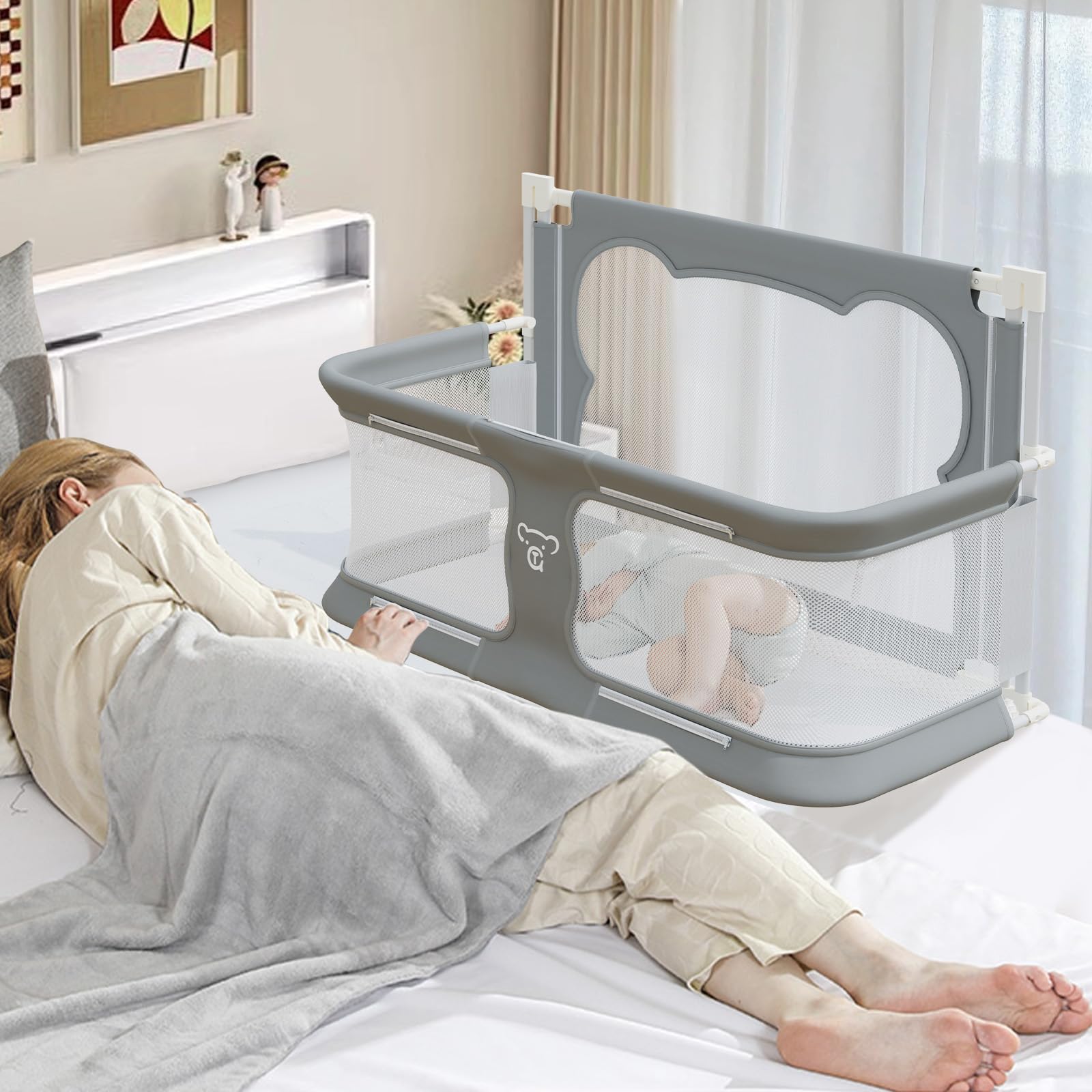 Photo 1 of ***NO ASSEMBLY GUIDE -SELLING AS IS *** JWPEHOE 3 in 1 Baby Bassinet Bedside Sleeper Portable Crib, Co-Sleeping Baby Bed, Playpen, Suitable for Twin, Full, King & Queen Size Bed (33.5 Inch)